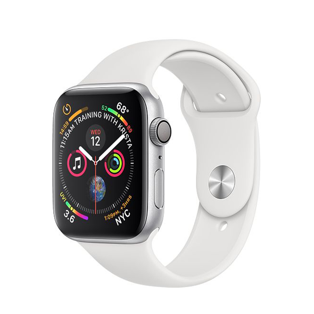 Refurbished Watch Series 4 Steel 4G 44mm, Silver, White Sport Band Refurbished Watch Series 4 Steel 4G 44mm, Silver, White Sport Band